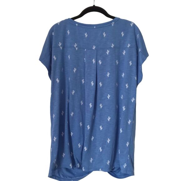 Izod Womens Top XXL Blue Cactus Printed Tee T-Shirt Cap Sleeve Twist Hem Tunic - Picture 9 of 13